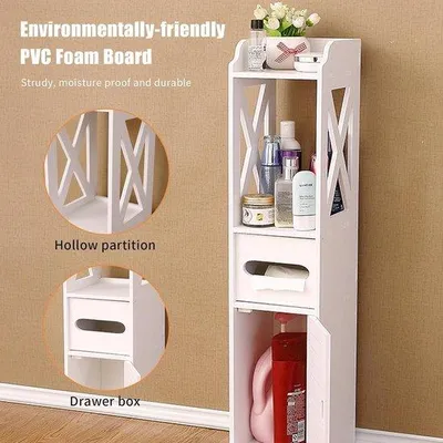 Image de Meuble de salle de bain 80 x 20 x 18 cm, meuble haut blanc, étagère de salle de bain, porte-rouleau de papier toilette étroit