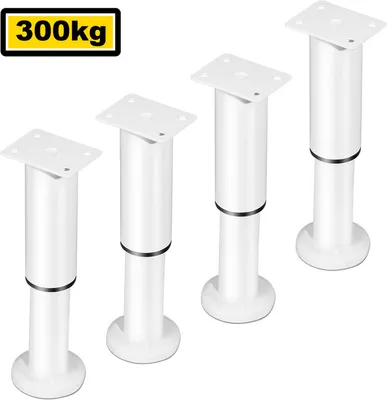 Zdjęcie produktu dla Clanmacy 4X nóżki meblowe 18–30 cm, rozciągliwe (białe) – nóżki do szafek, nóżki podporowe, nóżki do szaf, regulowane, nóżki hotelowe