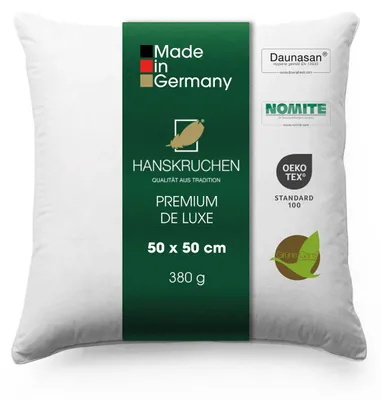 Produktbild von HANSKRUCHEN Daunenkissen 50x50 cm Allergiker freundlich 3 Kammern 90% Daunen Kopfkissen waschbar PREMIUM DE LUXE -  Germany