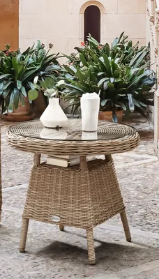 Zdjęcie produktu dla Stolik kawowy Destiny MALAGA Ø 60x55 cm, polirattan, naturalny cętkowany kolor