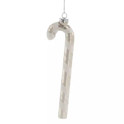 Produktbild von MIKONI Weihnachtskugel | Zuckerstange (Silber) - (4 x 1,2 x 11,8cm) | aus GLAS, Christbaumkugel, Mundgeblasen, Handbemalt, Christbaumschmuck, Zapfen