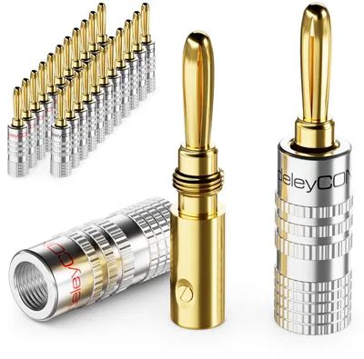 Produktbild von deleyCON Bananenstecker Set vergoldet, schraubbar, 24 Stück - Silber