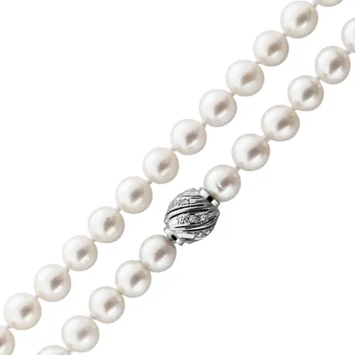 Produktbild von Perlenkette Weissgold 585 14K Akoyaperlen Diamanten Antikschmuck 39