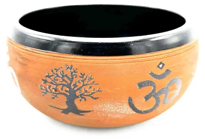 Imagen del producto de Cuenco tibetano de polvo de tierra - Arcilla Om Buddha - 16cm