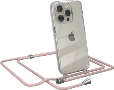 Produktbild von EAZY CASE Handykette kompatibel mit Apple iPhone 15 Pro, Handyhülle mit Umhängeband, Handykordel, Schutzhülle Clear, Band in Rosa