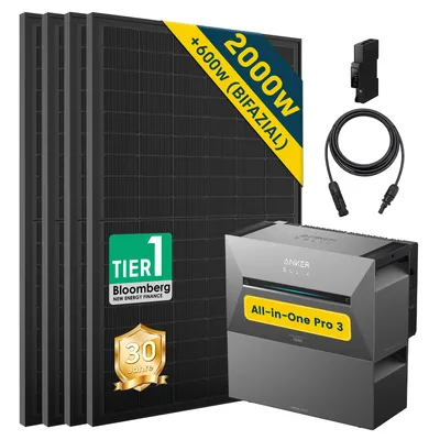 Produktbild von ALLDREI Balkonkraftwerke mit Speicher Anker Solix Solarbank 3 E2700 Pro & BP2700x1,Komplettset mit 4x500W Bifazialer Solarpanel & Smarten Zähler