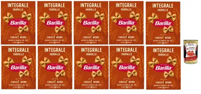 Produktbild von Barilla Integrale Farfalle Vollkorn-Pasta 10x 500 g,100% Vollkorn-Hartweizen,vegan, Schmetterlings-Nudeln mit perfekter Soßenaufnahme,al dente in 10 Min + Italian Gourmet polpa 400g