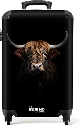 Produktbild von NoBoringSuitcases.com Handgepäck Koffer 55x40x20 cm, Tiere auf schwarzem Hintergrund: Schottisches Hochlandrind, 36L