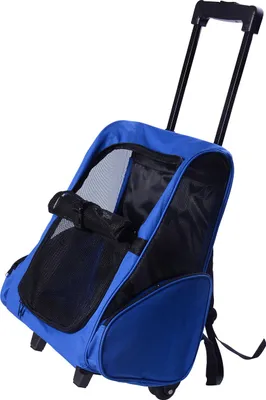 Image de PawHut Sac de transport à roulettes pour chien 2 en 1 trolley chariot sac à dos pour chien chat avec poignée téléscopique, sacs de rangement, aérations, attache de sécurité, 42 x 25 x 55 cm, bleu