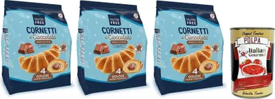 Produktbild von 3x Nutrifree Cornetti al Cioccolato,Croissants gefüllt mit köstlicher Schokoladencreme,Glutenfrei,240g,Multipack mit 4 Einzelportionen + Italian Gourmet Polpa di Pomodoro 400g Dose
