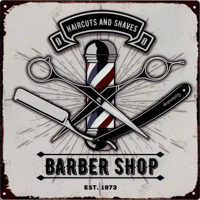 Zdjęcie produktu dla Metalowy szyld Q1389 Barber Shop Frisuer Laden 30 x 30 cm