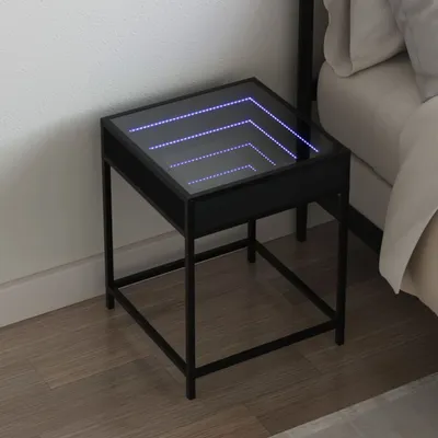 Produktbild von "2026 Promotion" Nachttisch - Beistelltisch - mit Infinity-LED - Schwarz 40x40x51 cm - - Nachtkonsole CC14236