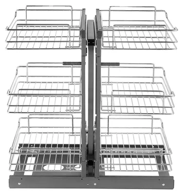 Obrázek produktu pro Organizér do kuchyňské skříňky VEVOR, úložný koš z chromované uhlíkové oceli, otevírání vlevo a vpravo, minimální šířka otevření dvířek 38 cm
