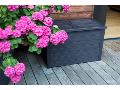 Image de Coffre de rangement Baya 250 LReproduction bois - Couvercle clipsable etanche - anti-uv - Gris