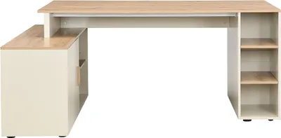 Produktbild von Eckschreibtisch mit Stauraum - MDF - Beige und Natur - ROMIARA