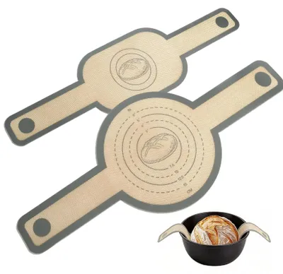 Produktbild von Silikon-Backmatte für Brot - Mit langen Griffen - Zum Backen von Brot - 2 Stück (Rund & Oval)