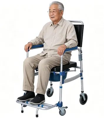 Imagen del producto de Silla de inodoro con ruedas - Silla de ducha impermeable - Silla de transporte - Patas plegables - Capacidad de carga: 150 kg - Ideal para personas mayores y personas con discapacidad - Silla de ruedas