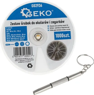 Immagine prodotto di Set viti per micromeccanica ottica orologeria orologiaio orologi, kit di utensili per la riparazione di orologi e occhiali da vista, da sole e monocoli, composto da viti e cacciavite,1000 pezzi Geko