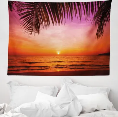Produktbild von ABAKUHAUS Tropisch Wandteppich, Kokospalme Blatt aus Weiches Mikrofaser Stoff Waschbar ohne Verblassen Digitaldruck, 150 x 110 cm, Orange Rosa