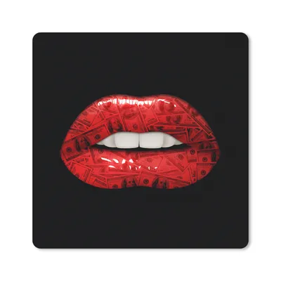 Produktbild von MuchoWow® Mauspad Mousepad Lippen - Geld - Rot 20x20 cm - Mousepads - Maus Mat - Pad - Mausunterlage - Desk Mat - Bureauartikeln