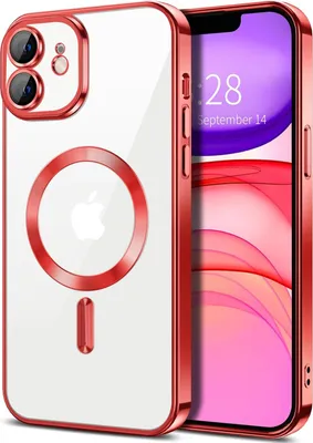 Obrázek produktu pro Magnetické čiré pouzdro pro iPhone 11, kompatibilní s MagSafe, galvanicky pokovené ochranné pouzdro s ochranou fotoaparátu Červený