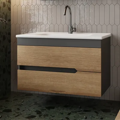 Produktbild von Waschtisch-Set Badschrank Keramikwaschbecken Waschtischunterschrank Badmöbel 85