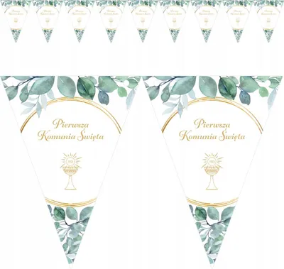 Produktbild von Kommunion Girlande Dekoration Banner Flaggen HEILIGE KOMMUNION Boho Blätter Eukalyptus