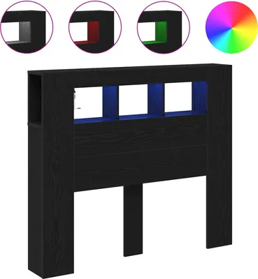 Image de Tête de lit LED avec étagère Chêne noir 120 x 18,5 x 103,5 cm