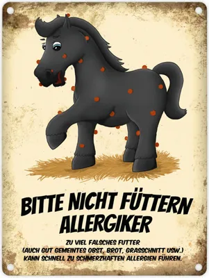 Produktbild von Metallschild mit schwarzes Pferd Motiv und Spruch: Bitte nicht füttern -