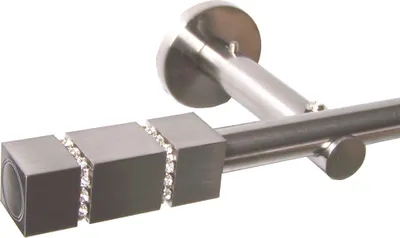 Produktbild von Gardinenstange Set Edelstahl Look Metall Ø 16mm zur Wandbefestigung 1-lauf Modern Kappe mit Kristall , Länge wählbar H12E27
