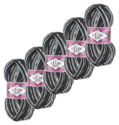 5x100g Sockenwolle Superwash 4-fädig Schurwolle Strumpfstrickgarn blau
