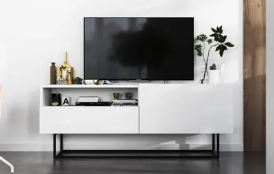 Produktbild von TV-Schrank Enjoy TV-Lowboard Loft Style Schwarze Metall Fußgestell Modern Lindner Möbel 120cm x 46cm x 35cm Farbe: Weiß matt - Weiß matt