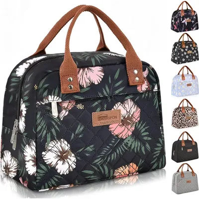 Produktbild von Isolierte Lunchtasche für Damen und Herren, Blumenmuster, 29 x 21 x 16,5 cm
