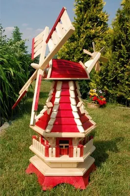 Produktbild von Windmühle rot gestrichen – Höhe 1 Meter