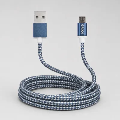Productafbeelding van Grixx laadkabel USB-A naar micro-USB 3 m laden en data blauw-wit
