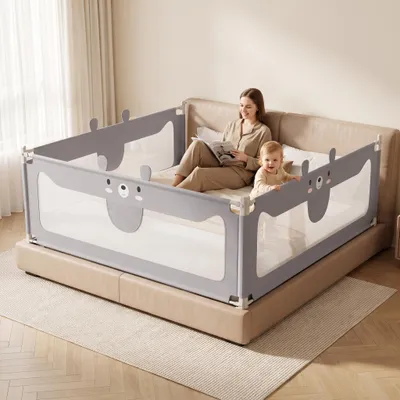 Produktbild von YZNAHRE Bettgitter 180 cm Baby Bett Rausfallschutz höhenverstellbar Kinder Bettschutzgitter mit Aufbewahrungstasche Kinderbettgitter, für Kinderbetten, Elternbetten, Grau