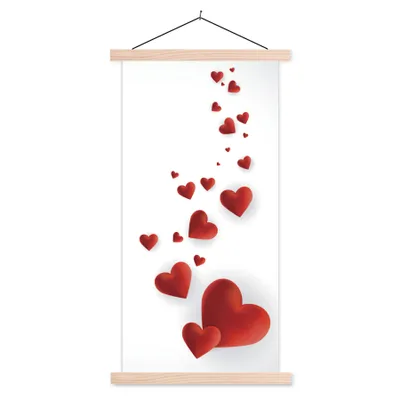 Produktbild von MuchoWow® Textilposter Eine Illustration eines Pfades der Herzen 60x120 cm mit holzfarbenen Rahmen - Holz