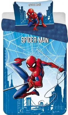 Zdjęcie produktu dla Komplet pościeli Unyqoos® Spider-Man dla pojedynczego łóżka, 140 x 200 cm + poduszka 60 x 70 cm, 100% bawełna, miękka, dwustronny nadruk, z zamkiem błyskawicznym