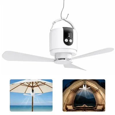 Produktbild von Deckenventilator 45cm 15600mAh Akku – 25h Laufzeit, Fernbedienung, dimmbar | Camping Ventilator mit Powerbank & LED
