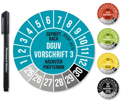 DGUV V3 Testaufkleber 30 mm blau, 600 Stück inkl. Stift