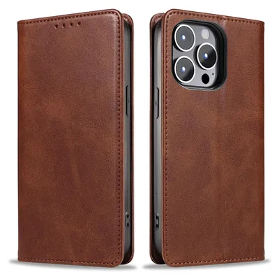 Produktbild von Handyhülle für Apple iPhone 15 Pro Max Kunstleder Flip Cover Hülle Klapphülle Case Kartenfach Farbe: Dunkelbraun