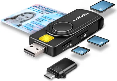 Immagine prodotto di AXAGON Compact travel USB-A + USB-C contact Smart/ID card and SD/microSD/SIM card reader | CRE-SMP2A