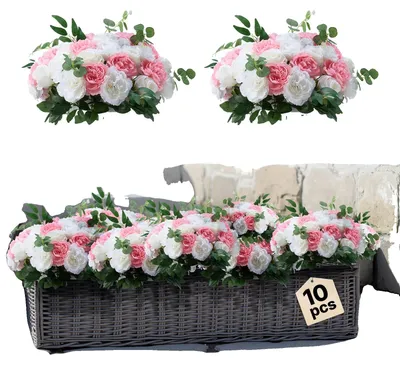 Zdjęcie produktu dla Sztuczne kwiaty VEVOR, 10 sztuk, średnica 45,7 cm, jedwabne róże, sztuczne kule kwiatowe, dekoracja stołu na wesele, aranżacje różane na dekoracje ślubne, dekoracje do domu, różowo-białe