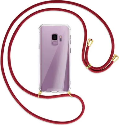 Produktbild von Handykette Backcover-Schutzhülle mit Band (Metall goldfarben) für Samsung Galaxy S9 - dunkelrot