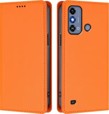 Produktbild von Handyhülle für ZTE Blade A53, Kunstleder Klapphülle Stoßfeste Magnetische Hülle mit Ständer Orange