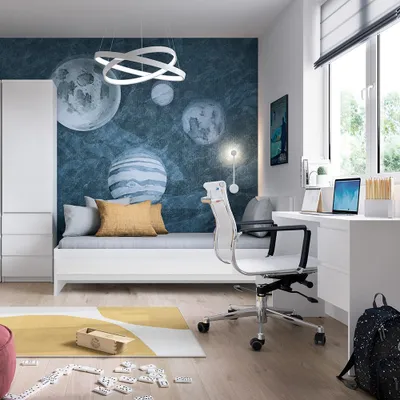Produktbild von Jugendzimmer Möbel Set mit 90cm Bett, Schreibtisch und Regalschrank in weiß FORTALEZA-129