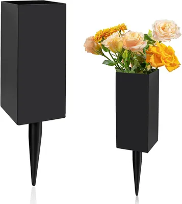 Productafbeelding van Metalen herdenkingsvazen, weerbestendig, met grondpen, voor grafdecoratie, tuin, 1 stuk