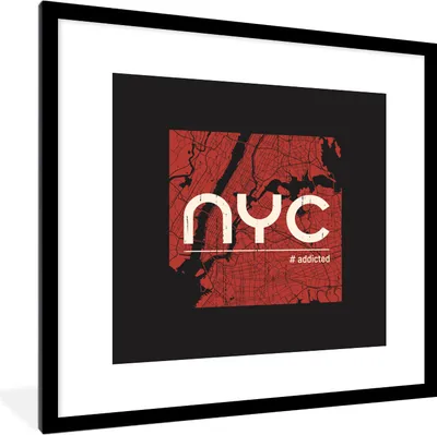Produktbild von MuchoWow® MuchoWow® Gerahmtes Poster New York - Rot - Schwarz 40x40 cm - Poster mit zchwarzem Bilderrahmen - Poster - Plakat im Rahmen