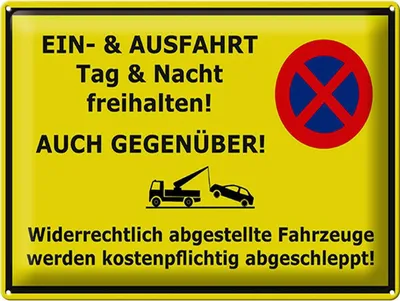 Produktbild von Blechschild Hinweis Ein- Ausfahrt Tag Nacht frei, 40 x 30 cm, Blechschilder Achtung  Widerrechtlich