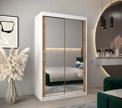 Produktbild von Schwebetürenschrank mit einer Breite von 120 cm TIMEA 3 – Weiß / Eiche Artisan